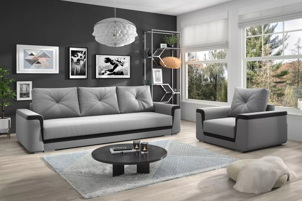 Komplekts Collin 3S+1S Standard · Gaiši pelēks + grafīts · 100 × 236 × 89 cm
