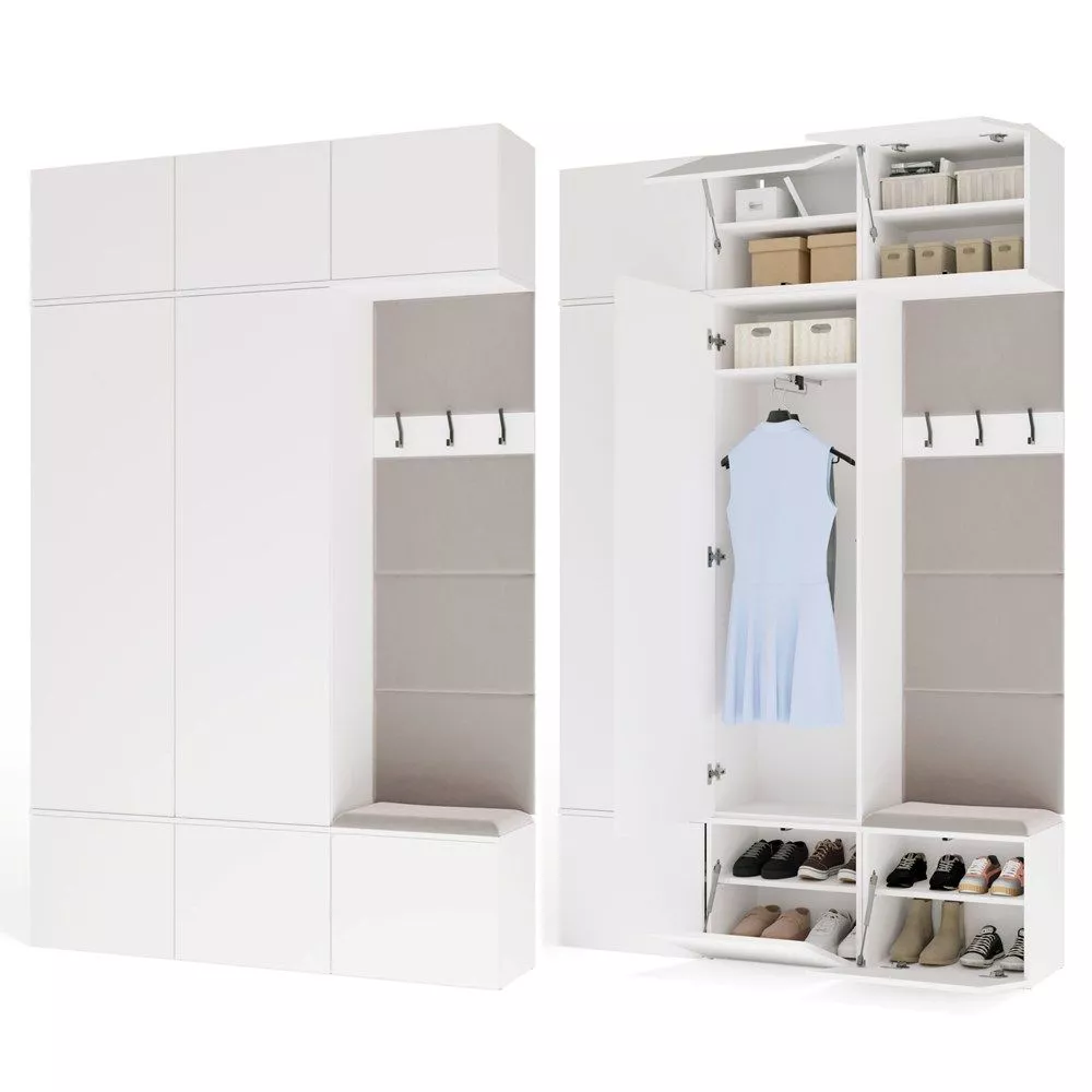 Koridora iekārta Haga Set 2SZ1W · Balts · 150 × 35 × 238 cm