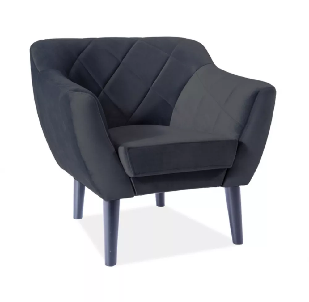 Mīksts krēsls Karo 1 Velvet Sēdvietas dziļums: 54 cm, · Melns · 78 × 75 × 76 cm