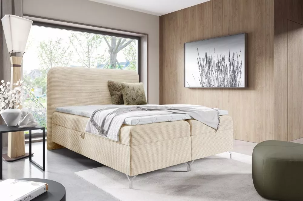 Gulta Gomez Boxspring Standard Guļamvietas platums: 120 cm, Guļamvietas garums: 200 cm, · Gaiši bēšs · 124 × 208 × 133 c