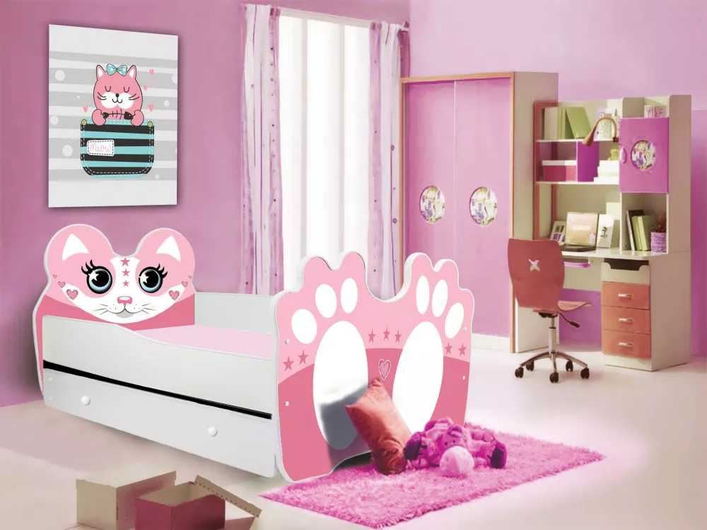 Bērnu gulta Pink Bear ar stelāžu Guļamvietas platums: 80 cm, Guļamvietas garums: 160 cm, · Balts + rozā · 90 × 160 × 70.