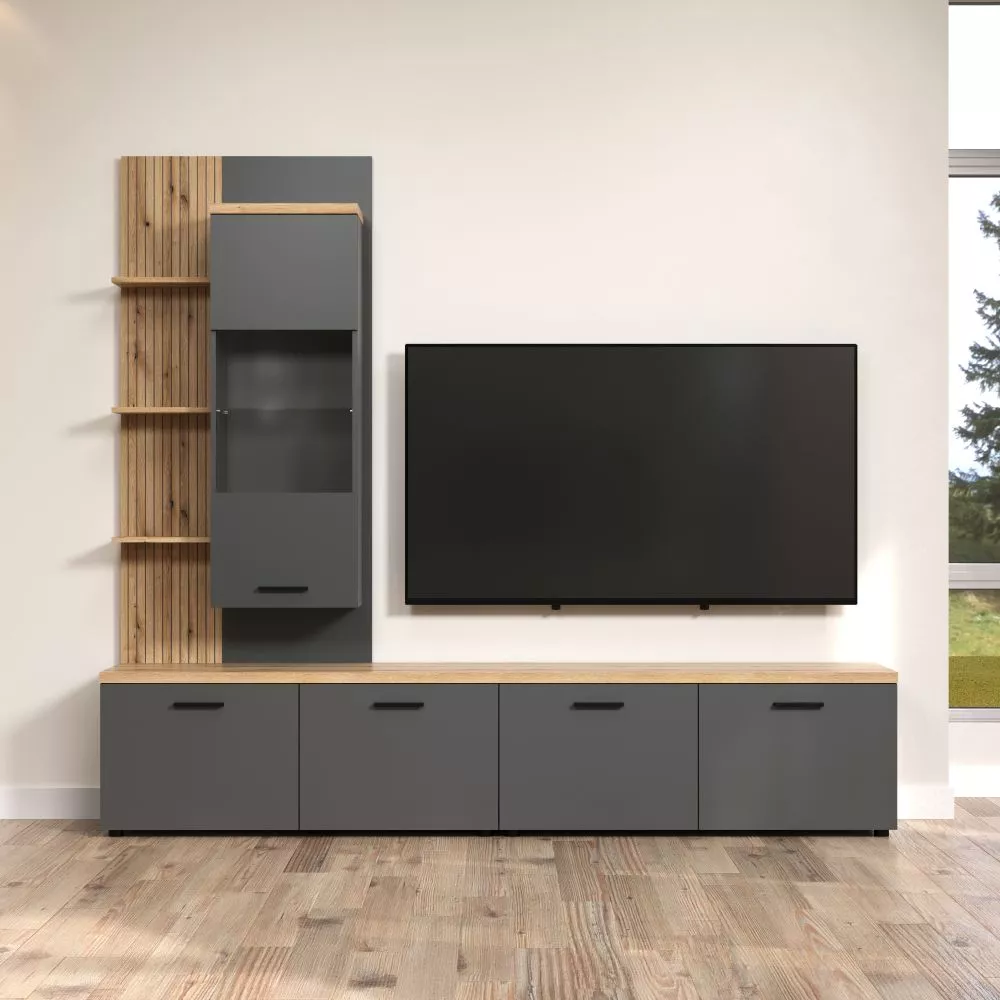Sekcija Baggio Set 02 ar LED Korpusa krāsa: antracīts, · 240 × 40 × 212 cm