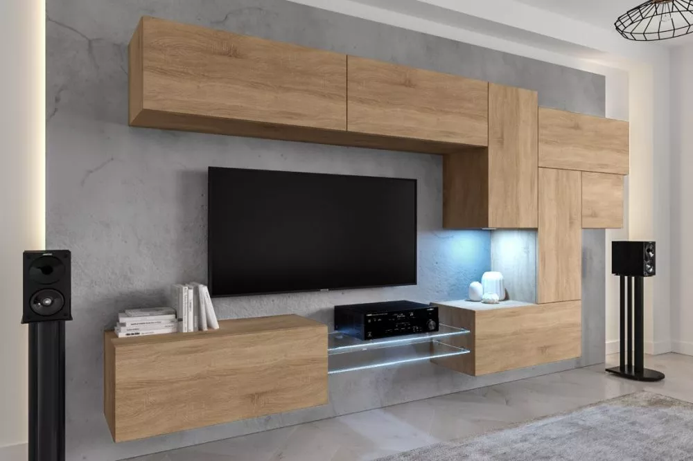 Sekcija Next AN92 ar LED · Ozols sonoma · 303 × 35 × 206 cm