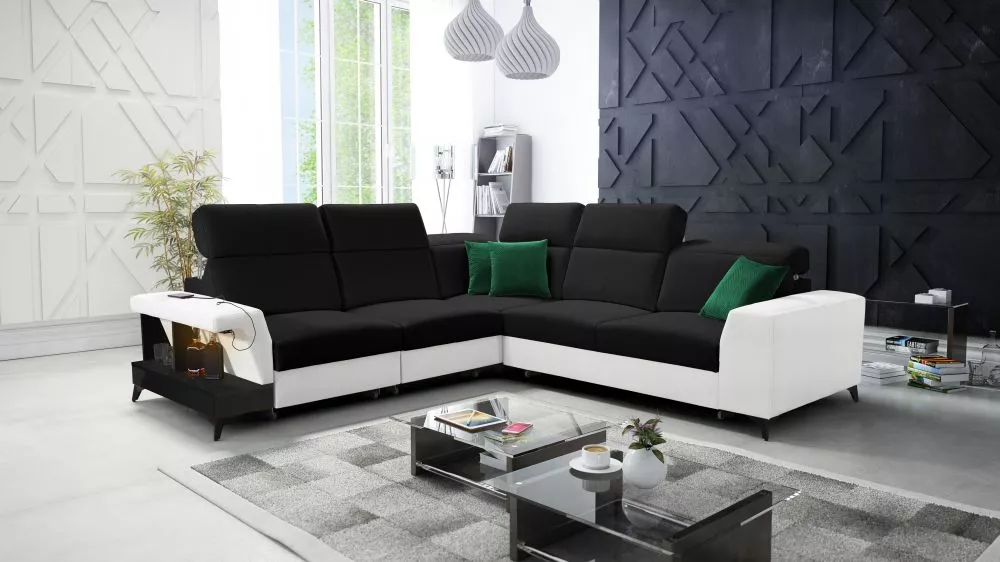 Dīvāns Belutti 3 Satin Black Standard ar LED · Melns + balts · 288 × 288 × 84 cm