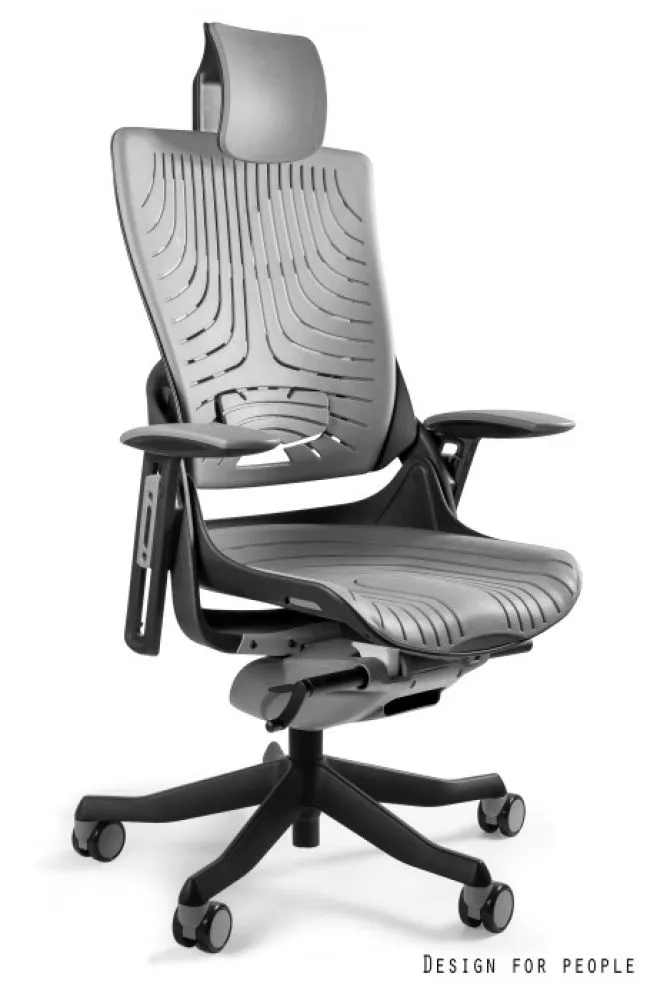 Datorkrēsls Wau 2 Elastomer Korpusa krāsa: pelēks, Elementu krāsa: melns, Sēdvietas platums: 47 cm, · 69 × 52 × 117 cm