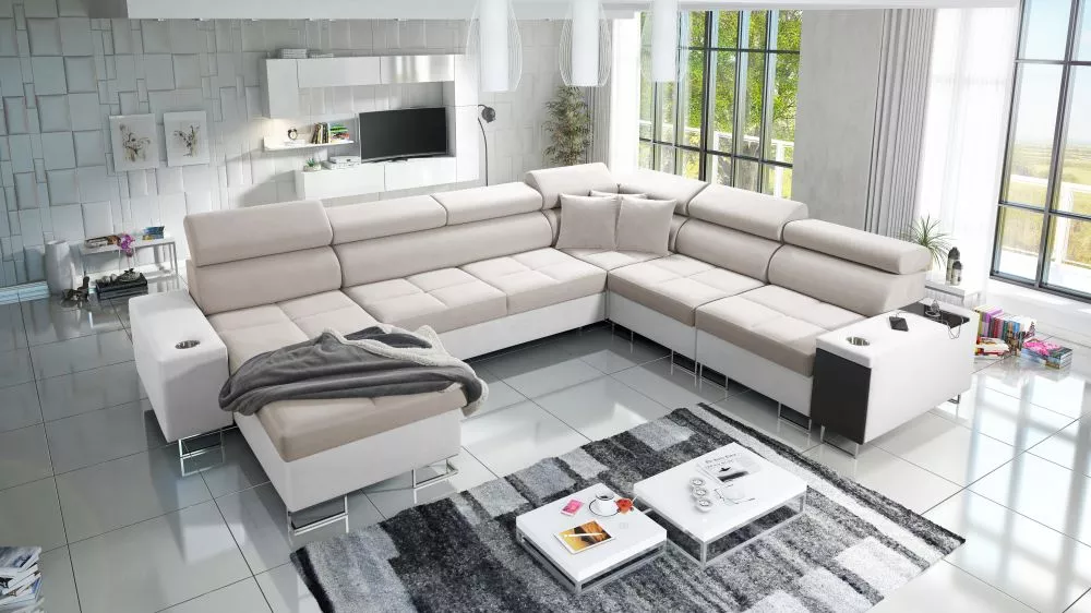 Dīvāns Morena 8 Premium Standard · Bēšs + balts · 284 × 360 × 84 cm