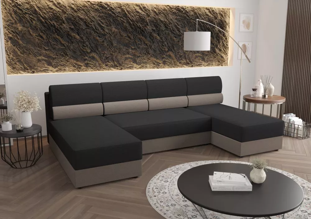 Dīvāns Rebi U1 Standard · Tumši pelēks + pelēks · 140 × 271 × 88 cm