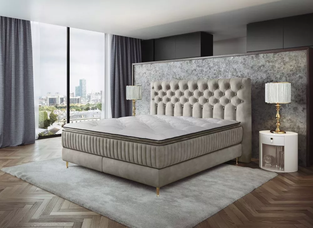Gulta Astoria Boxspring Standard Guļamvietas platums: 160 cm, Guļamvietas garums: 200 cm, · Krēma · 170 × 215 × 130 cm