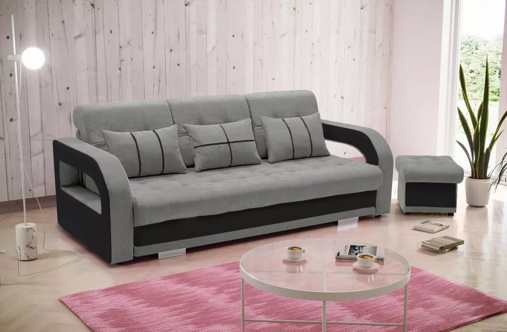 Dīvāns Nina 3S+P Standard · Pelēks + melns · 110 × 235 × 95 cm
