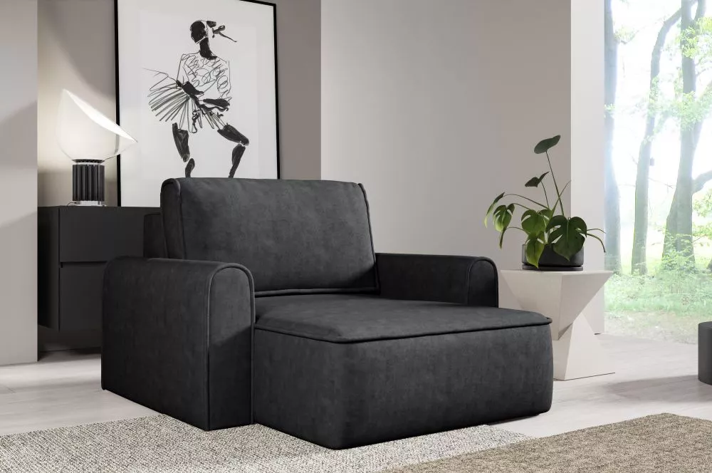 Mīksts krēsls Loretto 1S Long Standard Sēdvietas dziļums: 112 cm, · Melns · 140 × 158 × 88 cm
