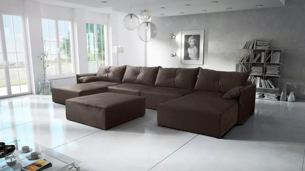 Dīvāns Leon U Standard ar pufu · Tumši brūns · 179 × 420 × 85 cm