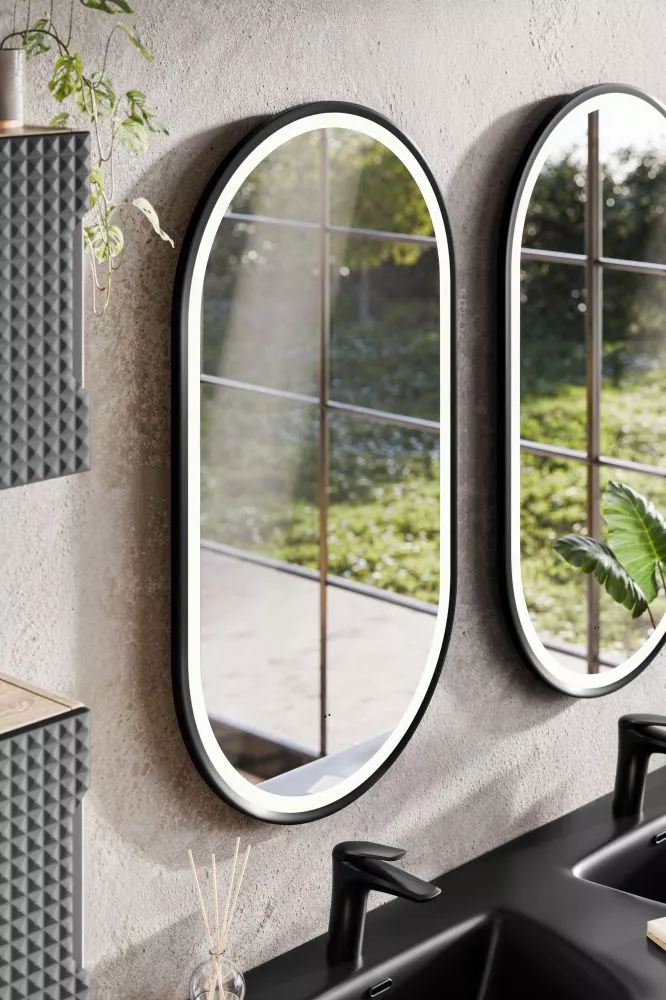 Spogulis Apollo 2 90x50 LED · Melns · 50 × 90 cm