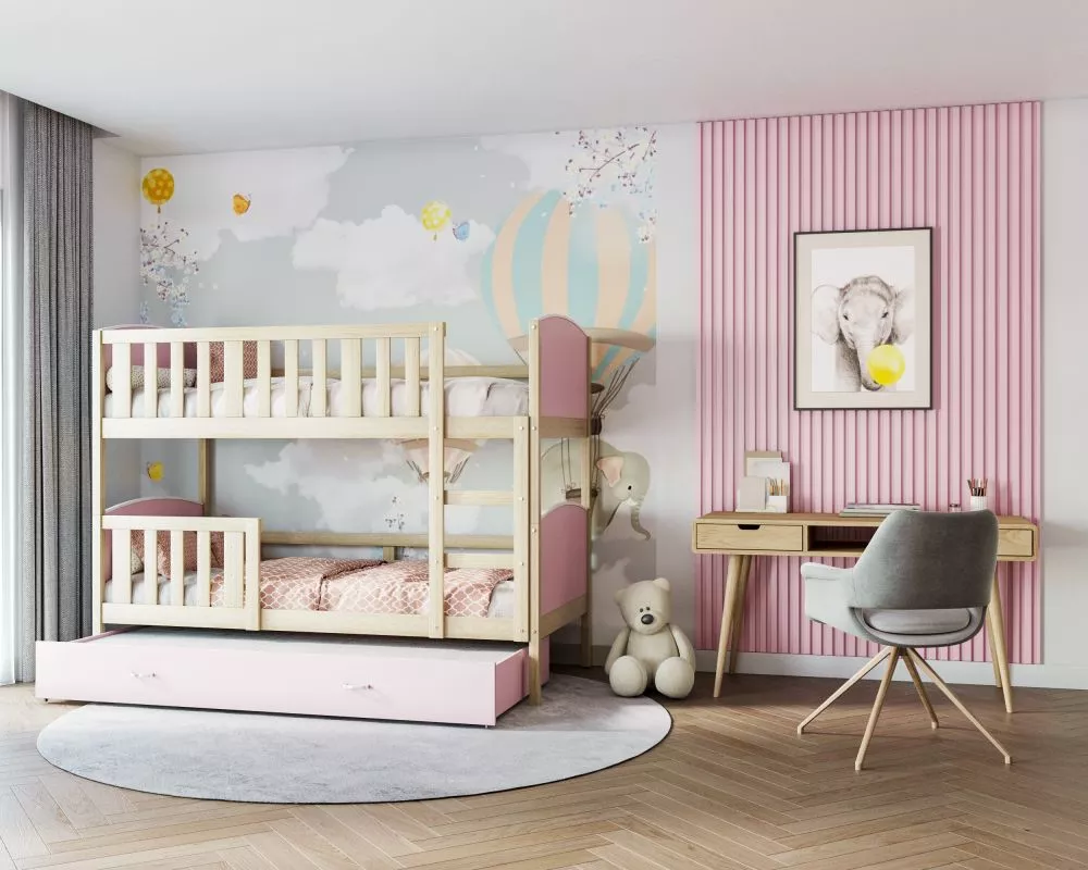 Bērnu gulta Tami 3 90x200 ar stelāžām Guļamvietas platums: 90 cm, Guļamvietas garums: 200 cm, · 96 × 208 × 158 cm