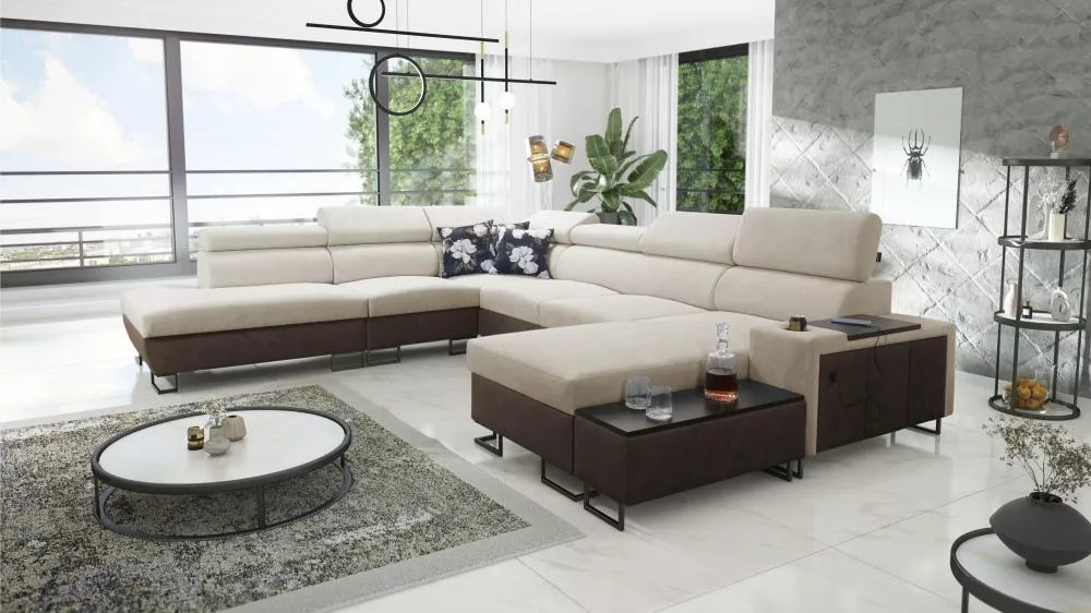 Dīvāns Melody 10 Premium Standard · Krēma + tumši brūns · 295 × 363 × 84 cm
