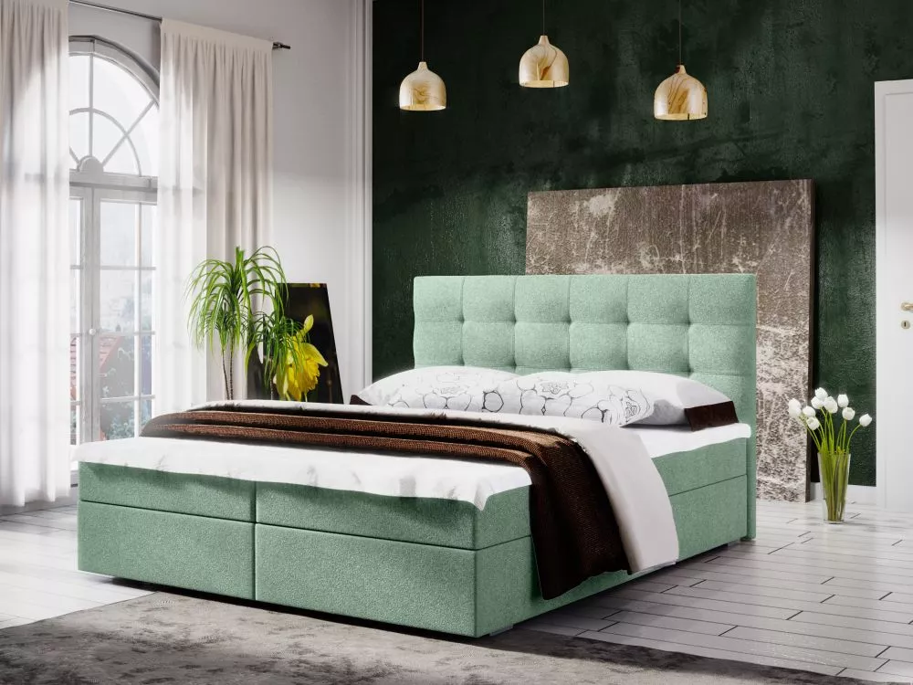 Gulta Fado 2 Boxspring Standard Guļamvietas platums: 180 cm, Guļamvietas garums: 200 cm, · Piparmētru · 185 × 208 × 106 