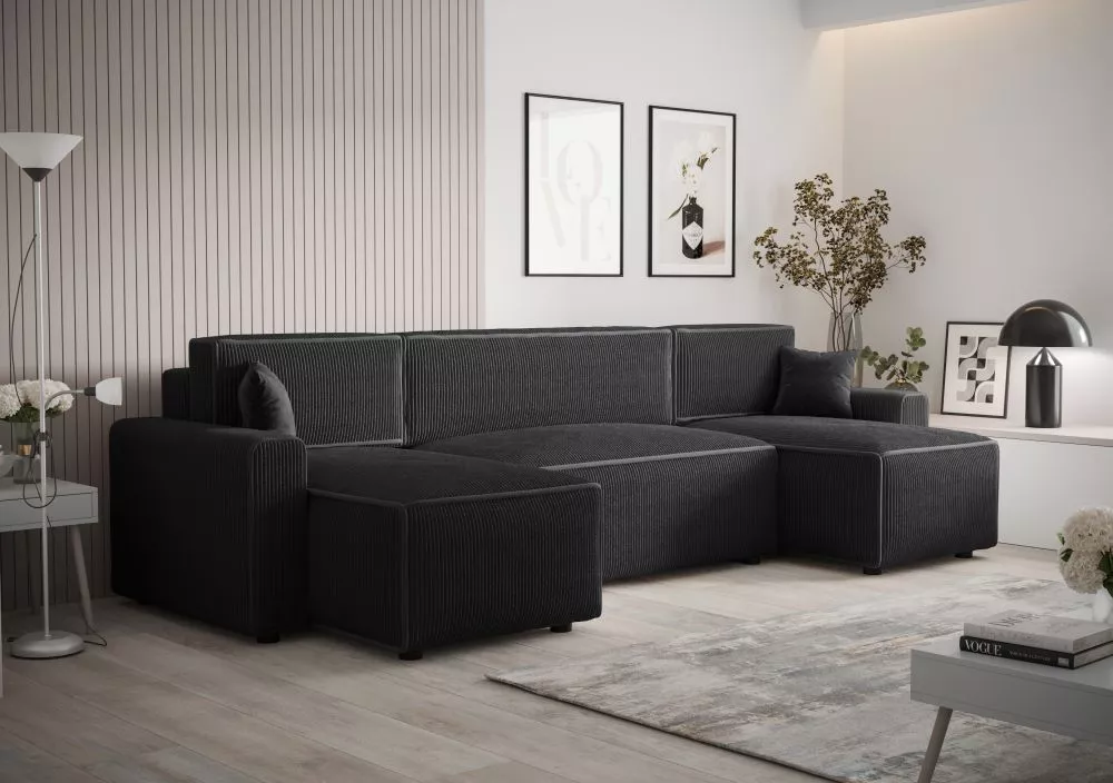 Dīvāns Mira U Bis Standard · Melns · 140 × 301 × 90 cm