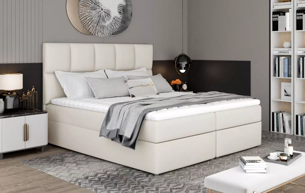 Gulta Glossy Boxspring Standard Guļamvietas platums: 160 cm, Guļamvietas garums: 200 cm, · Krēma · 165 × 210 × 124 cm