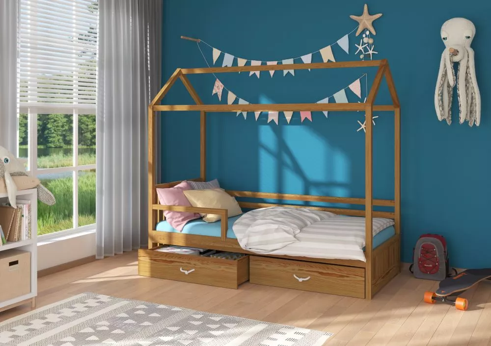 Bērnu gulta Rose ar stelāžu Guļamvietas platums: 90 cm, Guļamvietas garums: 200 cm, · Savvaļas ozols · 97 × 208 × 172 cm