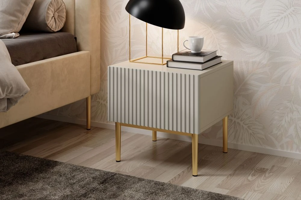 Naktsgaldiņš Nicole SN 46 1SZ Gold Set · Gaiši bēšs · 46 × 45 × 45 cm