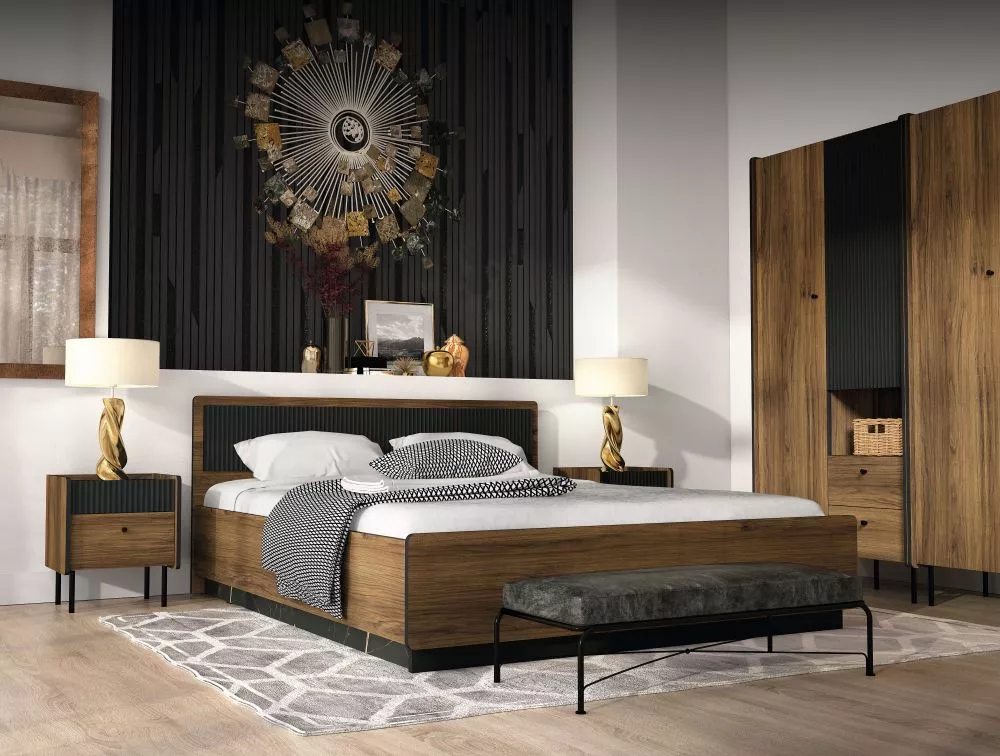 Gulta Prestigo P13 ar stelāžu Guļamvietas platums: 160 cm, Korpusa krāsa: rieksts, Guļamvietas garums: 200 cm, · 166 × 2