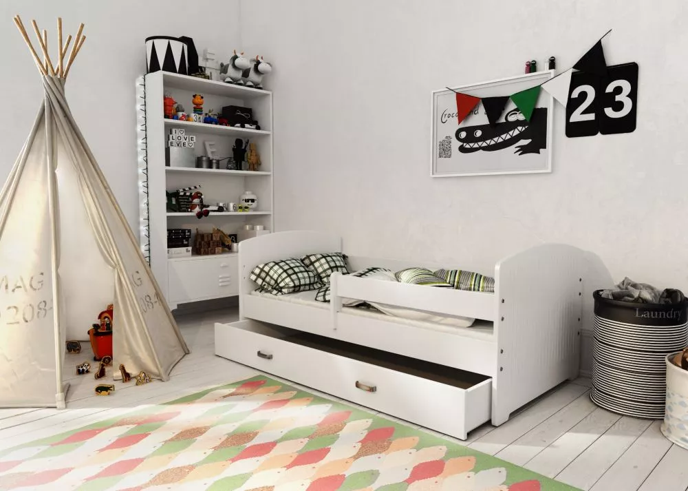 Bērnu gulta Miki B5 ar stelāžu Guļamvietas platums: 80 cm, Guļamvietas garums: 160 cm, · 85 × 164 × 65 cm