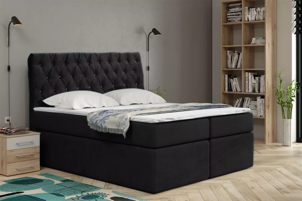 Gulta Boxspring 58 standard Guļamvietas platums: 180 cm, Guļamvietas garums: 200 cm, · Melns · 181 × 210 × 122 cm