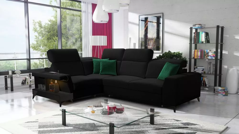 Dīvāns Belutti 2 Satin Black Standard ar LED · Melns · 212 × 288 × 84 cm