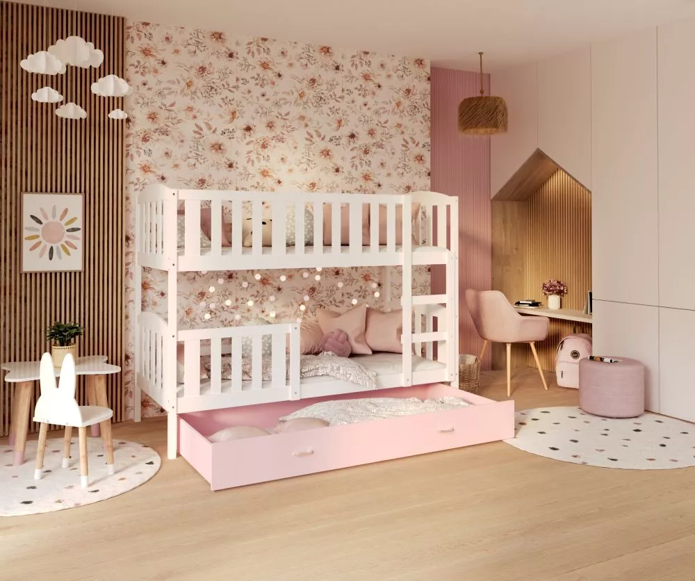 Bērnu gulta Kubus MDF 90x200 ar stelāžām Guļamvietas platums: 90 cm, Guļamvietas garums: 200 cm, · 96 × 208 × 158 cm
