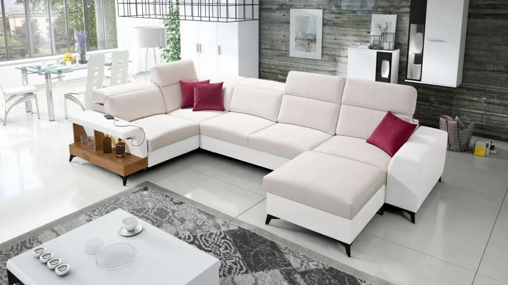 Dīvāns Belutti 4 Lancelot Standard ar LED · Krēma + balts · 212 × 362 × 84 cm