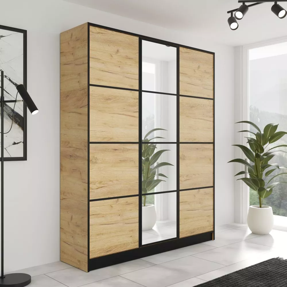 Skapis Eden 02 · Ozols craft zelts · 156 × 39 × 205 cm