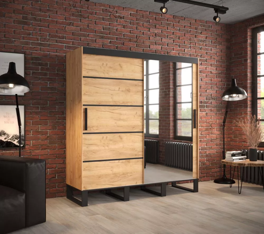 Skapis Loft V2 · Ozols craft zelts · 200 × 62 × 212 cm
