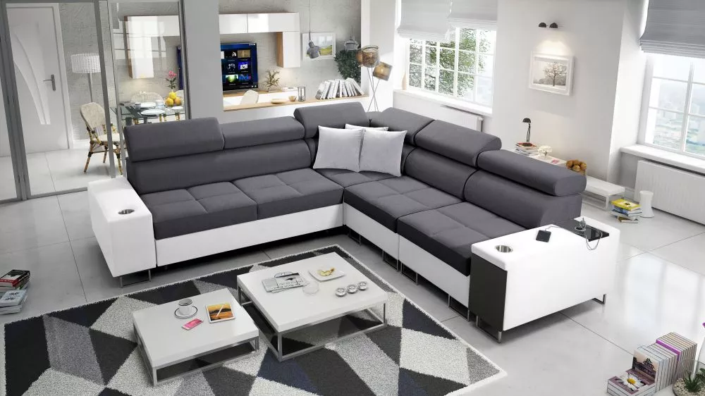 Dīvāns Morena 3 Premium Standard · Tumši pelēks + balts · 283 × 284 × 84 cm