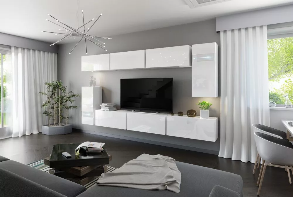 Sekcija Box 3 ar LED · Balts · 296 × 38 × 192 cm