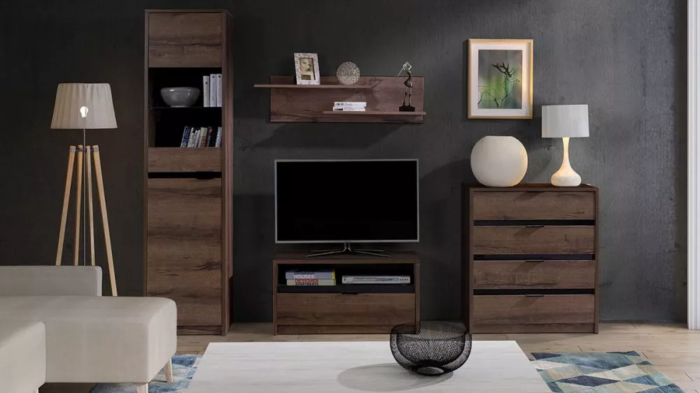 Sekcija Denver Set 1 ar LED Korpusa krāsa: tumšais ozols, · 40 × 200 cm