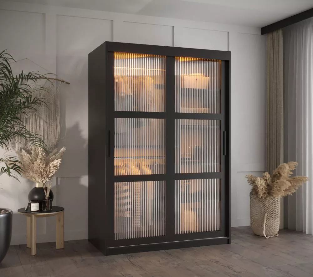 Skapis Flutes ar LED · Melns · 120 × 62 × 200 cm