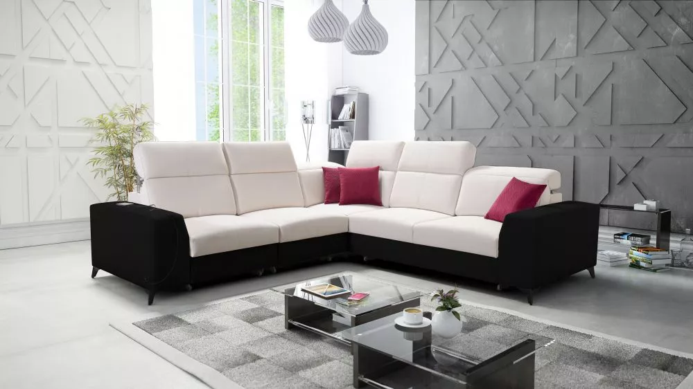Dīvāns Belutti 3 Mix Standard · Krēma + melns · 288 × 288 × 84 cm