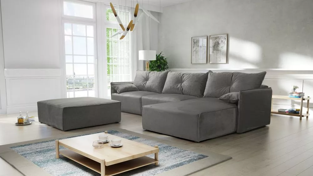 Dīvāns Leon 2 Standard · Pelēks · 179 × 318 × 85 cm