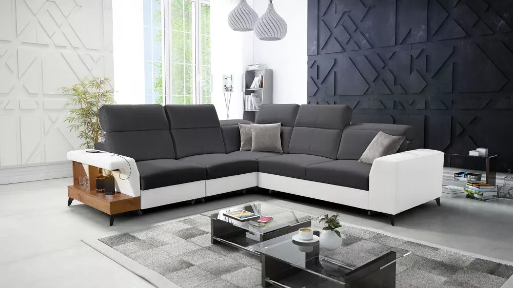 Dīvāns Belutti 3 Lancelot Standard ar LED · Grafīts + balts · 288 × 288 × 84 cm