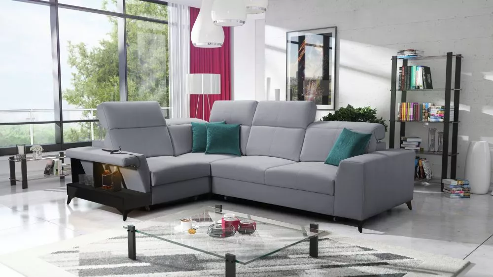 Dīvāns Belutti 2 Satin Black Standard ar LED · Pelēks · 212 × 288 × 84 cm