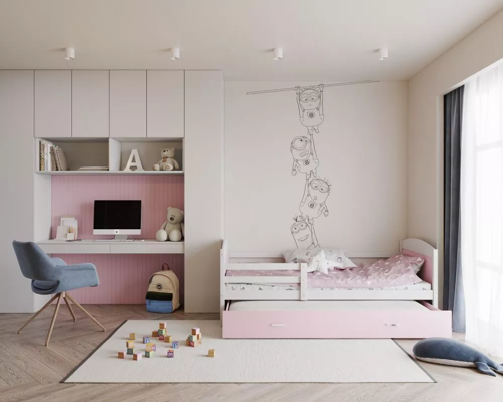Bērnu gulta Mateusz P2 MDF 90x200 ar stelāžām Guļamvietas platums: 90 cm, Guļamvietas garums: 200 cm, · 96 × 208 × 78.5 
