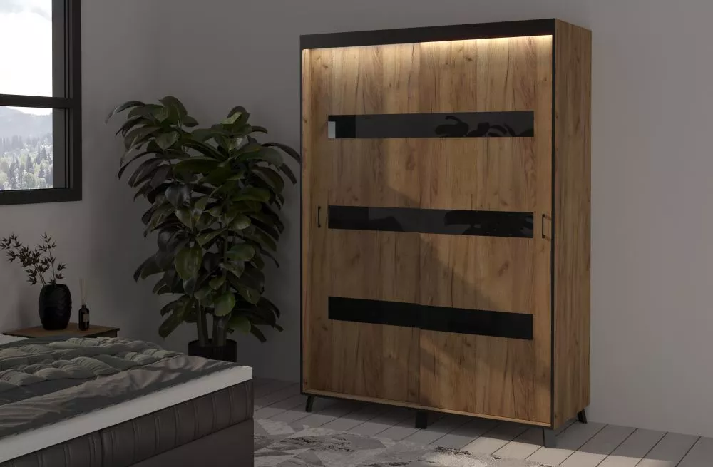 Skapis Solano ar LED · Ozols craft zelts · 150 × 61 × 215 cm
