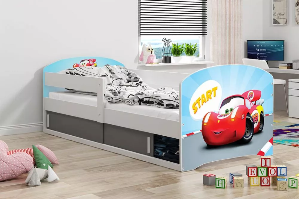 Bērnu gulta Luki 1 Single White ar stelāžu Guļamvietas platums: 80 cm, Guļamvietas garums: 160 cm, · 84 × 163 × 60 cm