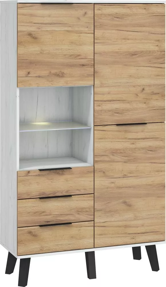 Grāmatu skapis Sven SVN 13 ar LED Korpusa krāsa: baltais ozols, Elementu krāsa: zelta ozols, · 100 × 40 × 174 cm