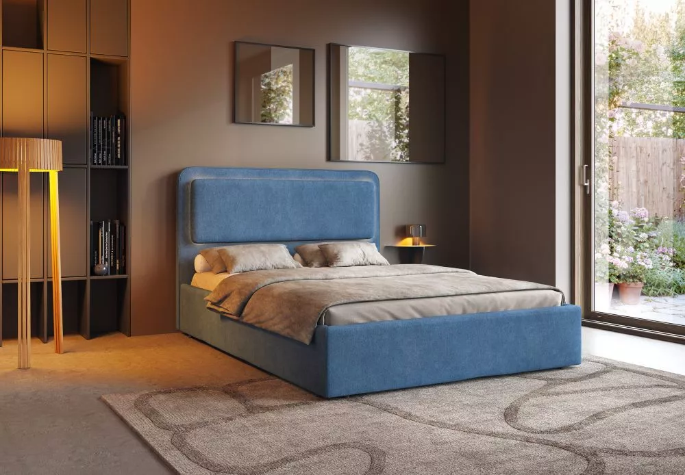 Gulta Luna Standard ar stelāžām Guļamvietas platums: 140 cm, Guļamvietas garums: 200 cm, · Zils · 155 × 216 × 110 cm