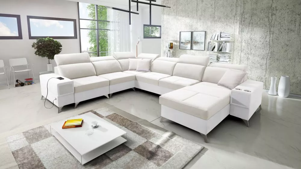 Dīvāns Deus 8 Premium Standard · Krēma + balts · 284 × 364 × 83 cm