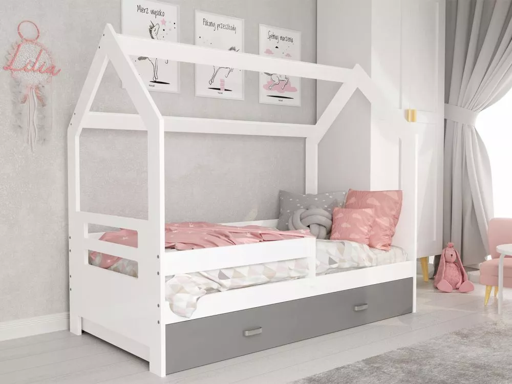 Bērnu gulta Domek D3-B ar stelāžu Guļamvietas platums: 80 cm, Guļamvietas garums: 160 cm, · 87 × 164 × 144 cm