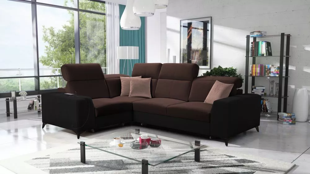 Dīvāns Belutti 2 Mix Standard · Tumši brūns + melns · 212 × 288 × 84 cm
