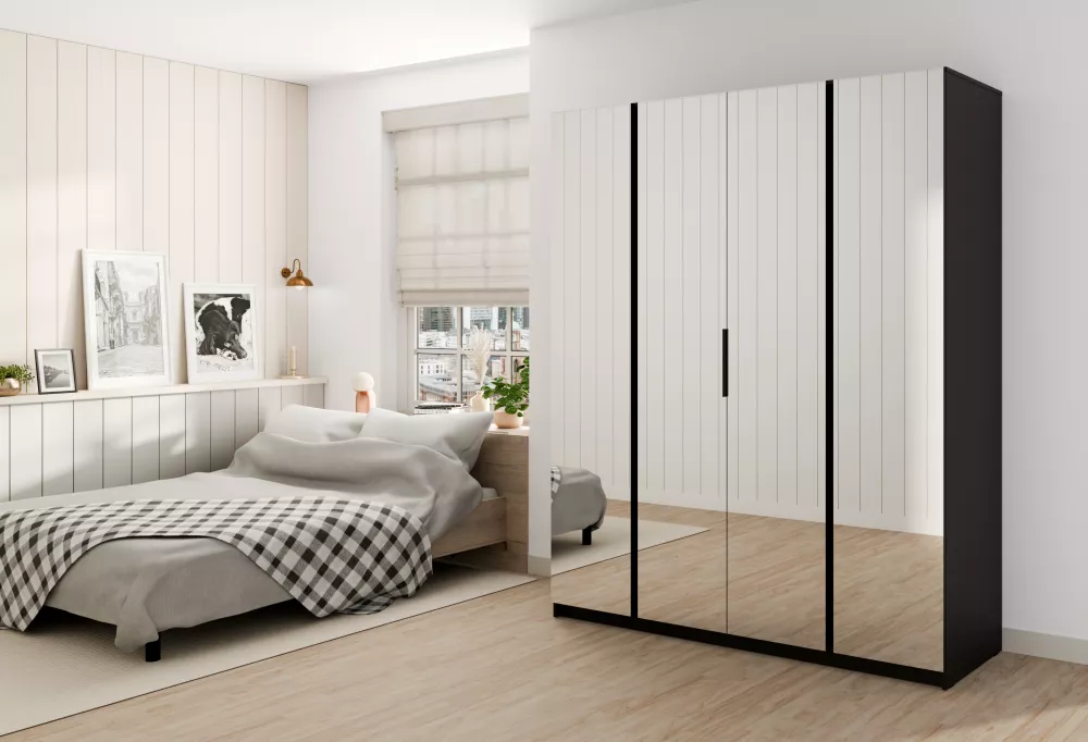 Skapis Kaja 4M ar LED · Melns · 200 × 62 × 239 cm