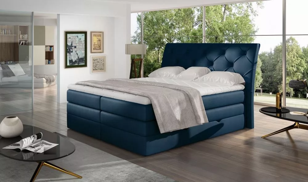 Gulta Mirabel Boxspring standard Guļamvietas platums: 140 cm, Guļamvietas garums: 200 cm, · Zila · 158 × 215 × 120 cm