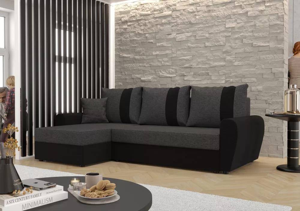 Dīvāns Davos L standard · Tumši pelēks + melns · 140 × 230 × 89 cm